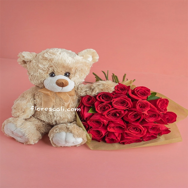 Oso y Flores dia de amor y amistad  